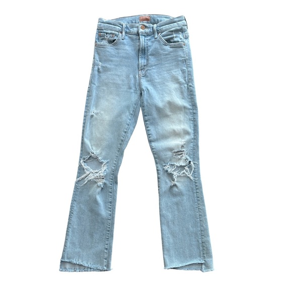 MOTHER The Insider Crop Step Fray Denim Jeans Free Hugs Distressed Wash Size 27 - Picture 10 of 14